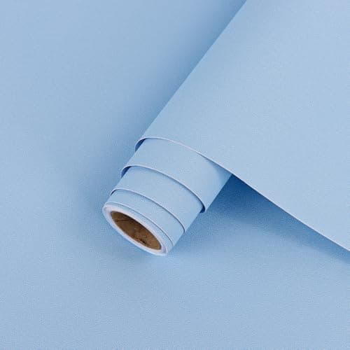 Image of Arthome Peel and Stick Wallpaper,44cmx6m Light Blue Matte Wallpaper,Solid Color Frosted Decorative Self Adhesive Removable Vinyl Roll Waterproof for Cabinets Wall Covering