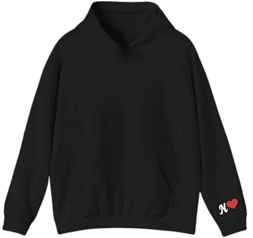 Image of Personalised Initial Heart Hoodie – Custom Romantic Gift for Couples – Birthday & Valentine Gift Pullover Black