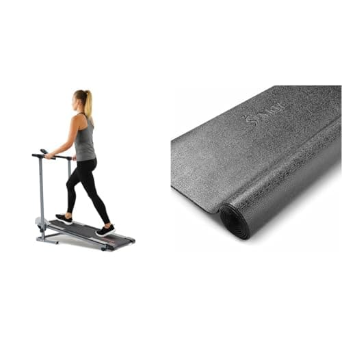 Image of Sunny Health & Fitness Foldable Manual Treadmill, Compact Cardio Fitness + Treadmill Mat -Medium - NO. 074-M, Black