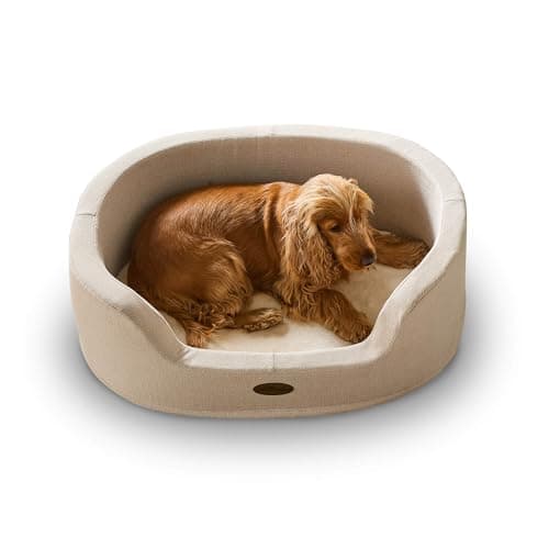 Image of Silentnight Orthopaedic Donut Dog Bed - Luxury Faux Fur Base and Support Sides for Cosy & Comfort - Ease Anxiety Aches & Pains - Removable Washable Cover - Non-Slip Base Pet Bed, Natural, Medium