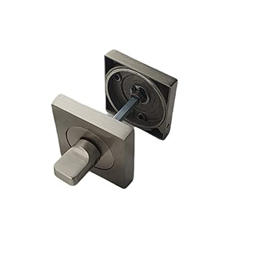 Image of Golden Grace Toilet Door Thumb Twist in Satin Nickel Stainless Steel Finish with Round Inner Ring, Turn & Release Set for Bathroom Lock, Square Backplate
