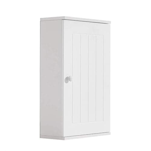 Image of Panana Bathroom Cabinet Wall Mounted Bathroom Storage Cabinet White Wooden Storage Cupboard Unit Single Door Cabinet with Shelf Bathroom Furniture, 30cmx14cmx50cm