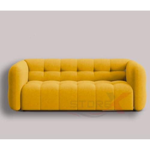 Image of STOREX Salona Modern 2-Seater, 3-Seater Plush Valvet Uphostery Sofa (Yellow, 3 Seater)