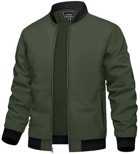 Image of TACVASEN Men's Casual Jacket Spring Waterproof Bomber Jacket Regular Fit Outdoor Windproof Coat with Pockets ArmyGreen,L