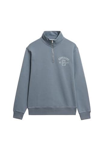 Image of Superdry Mens Athletic Essential Half Zip Sweatshirt Flint Stone Blue Grey (UK, Alpha, L, Regular, Regular, Stone Blue Grey)