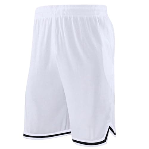 Image of Generisch 2026 Men's Long Basketball Shorts with Zipper Pocket 11 Inch Mesh Sports Play Basketball Court Star Fitness Sports Shorts Gym, White, 5XL