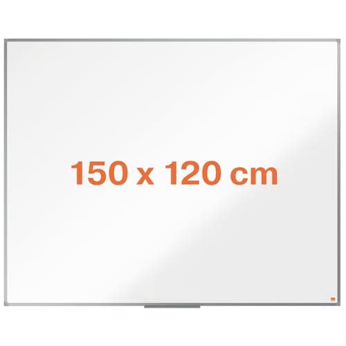 Image of Nobo Steel Magnetic Whiteboard, 1500 x 1200mm, Aluminium Trim, Corner Wall Mounting, Includes Whiteboard Pen Tray, Essence Range, 150 x 120cm, White, 1915487
