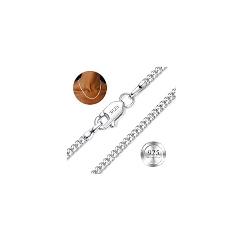 Image of Dochais 925 Sterling Silver Chain Necklace for Women Girls 1mm/2mm Thin Silver Necklace 16/18/20/22 Inch Necklaces for Women Silver 925 Plated Minimalist Womens Jewellery Gifts Pendant Replacement