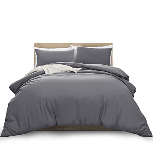 Image of MOONLIGHT20015 Double Duvet Cover Set Grey Solid Soft Bedding with 2 Matching Pillowcases (200 x 200 cm Duvet Cover, 50 x 75 cm Pillowcases)