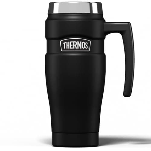 Image of Thermos Stainless King Matt Black Travel Mug (470ml), Reusable Insulated Stainless Steel Coffee Cup for Hot or Cold Drinks, Vacuum Sealed Water Flask with a Leak-Proof Lid, 7hr Hot/18hr
