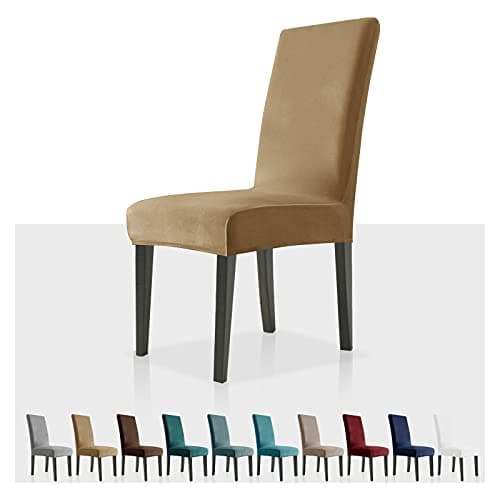 Image of MAXIJIN Stretch Velvet Chair Covers for Dining Chairs Set of 2 Removable Velour Dining Chair Covers Plush Chair Slip Covers for Dining Room,Hotel,Kitchen,Ceremony (Camel, 2)