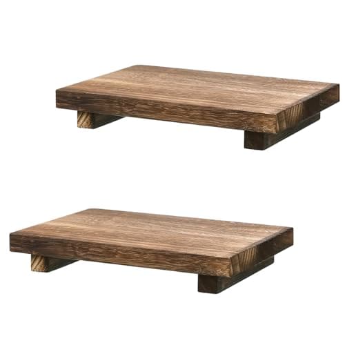 Image of Cobenga 2 Pack Wooden Rectangular Brown Rustic Trays, Wood Pedestal Riser Soap Stand Display Tray Wooden Sink Tray for Kitchen Bathroom Counter, Plant Stand Candle Tray Soap Stand for Bottles, Candle