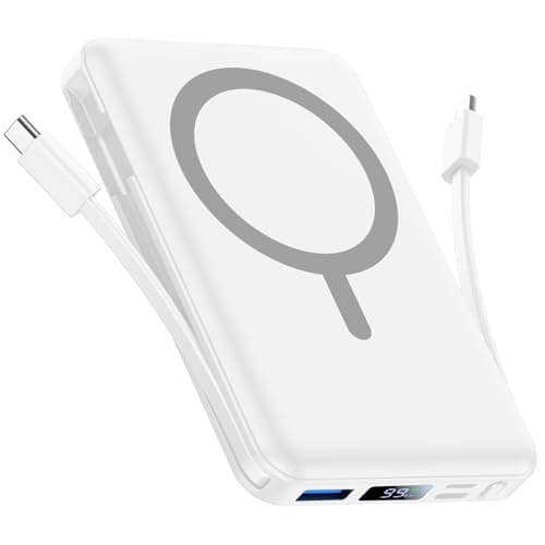 Image of Vexnara for Magsafe Power Bank, 10000mAh Magnetic Portable Charger,15W Wireless Battery Pack with Built in Cables Fast Charging LED Display for iPhone 17/16/15/14/13/12/Plus/Pro/Pro Max(White)