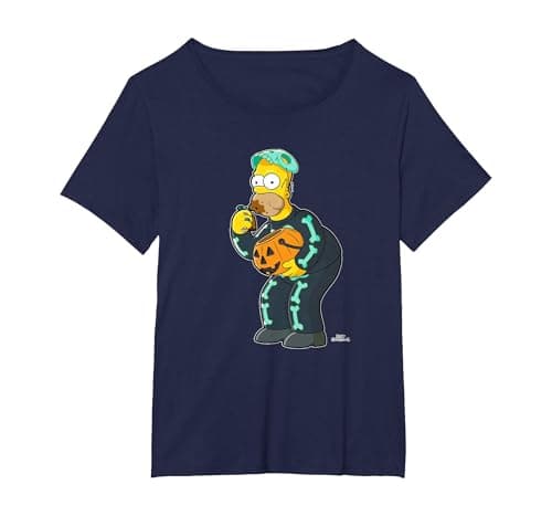 Image of The Simpsons Homer Candy Feast Treehouse of Horror Halloween T-Shirt, Women's Plus, Navy Blue, 5X