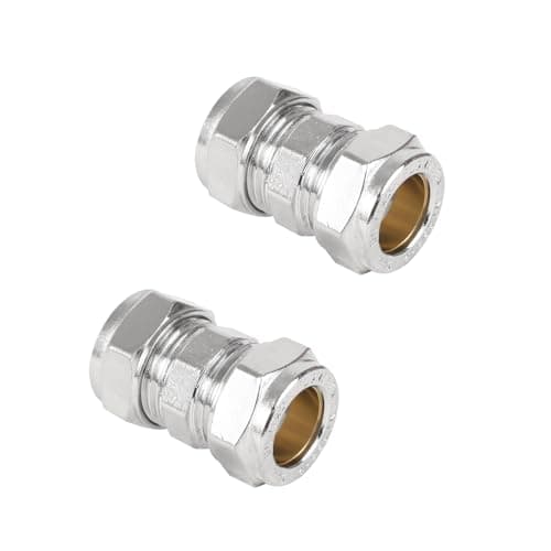 Image of NPH 15mm Chrome Plated Compression Straight Pipe Connectors for Copper Pipe - Pack of 2