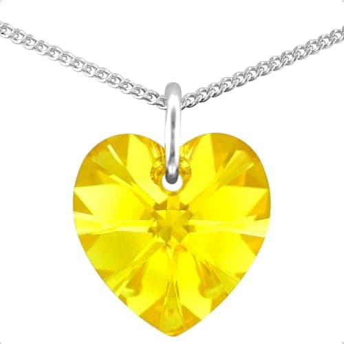Image of November Birthstone Necklace Sterling Silver Citrine Pendant Chain With Sparkly Crystal Heart Jewellery for Women Gift for Mum, Mother's Day, Wife, Birthday, Anniversary & Valentine’s 20 inch