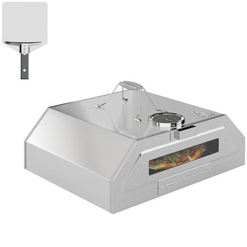 Image of Outsunny 8 in Portable Stainless Steel BBQ Grill Top Pizza Oven with Built-in Thermometer and Viewing Window for Gas and Charcoal BBQ Grills, Includes Carry Handles, Pizza Stone and Peel, Silver Tone