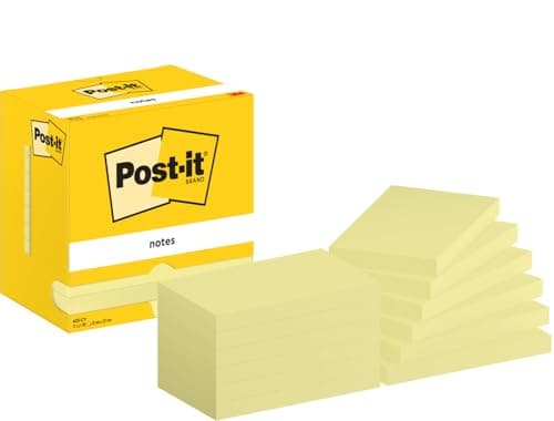 Image of Post-it Notes Canary Yellow, Pack of 12 Pads, 100 Sheets per Pad, 76 mm x 127 mm, Yellow Color - Self-Stick Notes for Note Taking, to Do Lists & Reminders