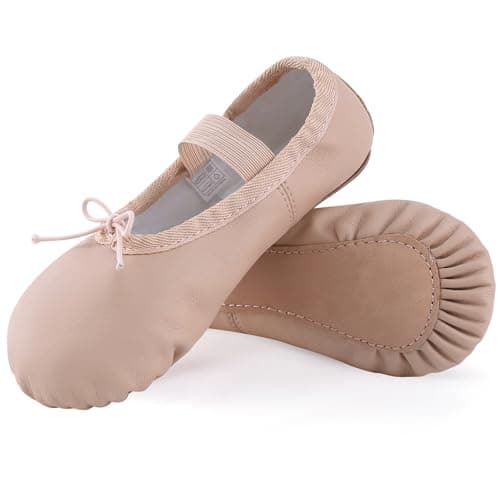 Image of ZDQ Ballet Shoes for Girls Leather Full Sole Dance Shoes Women Flats Ballet Slippers for Toddler Kids Adults Beige 2.5 UK
