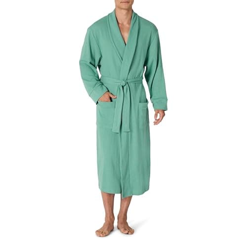 Image of Amazon Essentials Men's Lightweight Waffle Bathrobe (Available in Big & Tall), Teal Blue, XS-S
