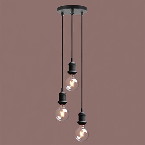 Image of Yosoan Lighting Industrial Loft Bar Cluster 3 Pendant Light Fittings, Vintage Triple Hanging Pendant Ceiling Lights for Kitchen Island Living Room Dining Room (Black)