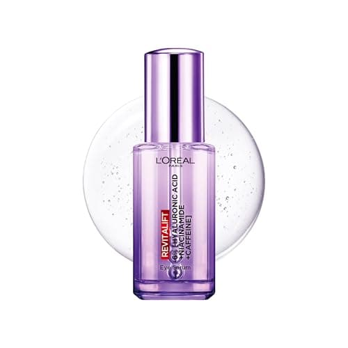 Image of L'Oréal Paris Hyaluronic Acid Eye Serum (20ml), Revitalift, 2.5% Hyaluronic Acid & Caffeine, Cooling Triple Bead Applicator, Visibly Replumps, Brightens & De-Puffs Eyes, Validated by Dermatologists