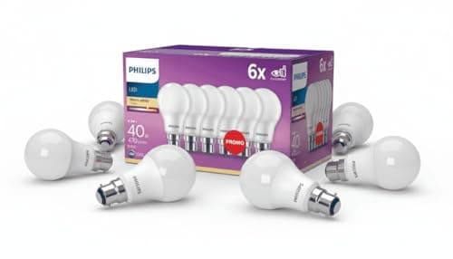 Image of Philips B22 LED Light Bulb, GLS, 4.2W, 470 Lumens, Warm White 2700K – 6 Pack