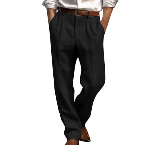 Image of Mrat Mens Formal Trousers Casual Business Office Work Pants Pleated Elasticated Stretch Waist Pants Straight Leg Bottoms Slim Fit Smart Trousers for Men Comfort Soft Classic Wrinkle-Resistant