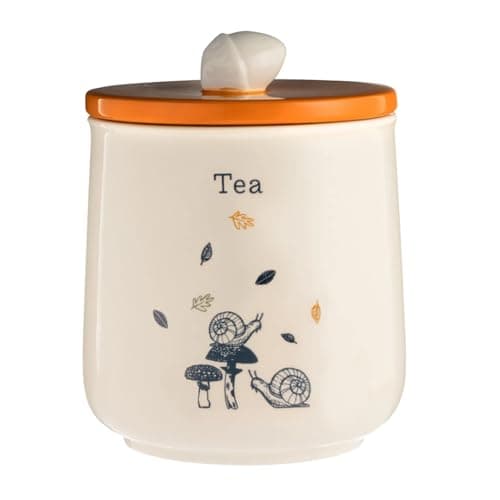 Image of Price & Kensington Ceramic Tea Jar Woodland Airtight Lid Acorn Handle Canister Storage Container 1L, Orange, Beige, Large