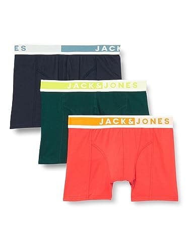 Image of JACK & JONES Men's Jackvam Trunks 3 Pack Boxer Shorts, Navy Blazer/Detail: Ponderosa Pine-Bittersweet, L
