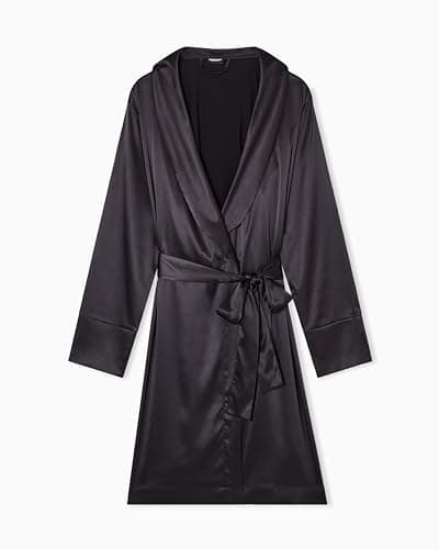 Image of Emporio Armani WOMAN'S SATIN LACE DRESSING GOWN BLACK L/XL