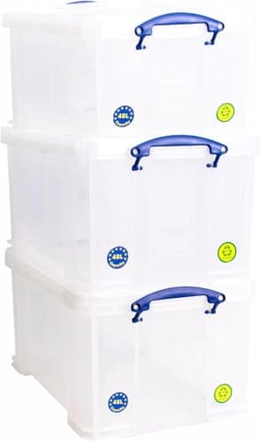 Image of Really Useful Plastic Storage Box 48 Litre Clear (Pack of 3)