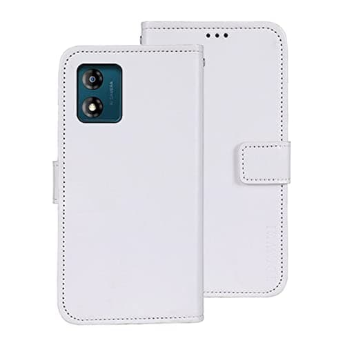 Image of COQUE Motorola Moto E13 Case,High-grade Leather Magnetic Flip Wallet Shockproof Flip Folio Stand View phone Cover for Motorola Moto E13-White