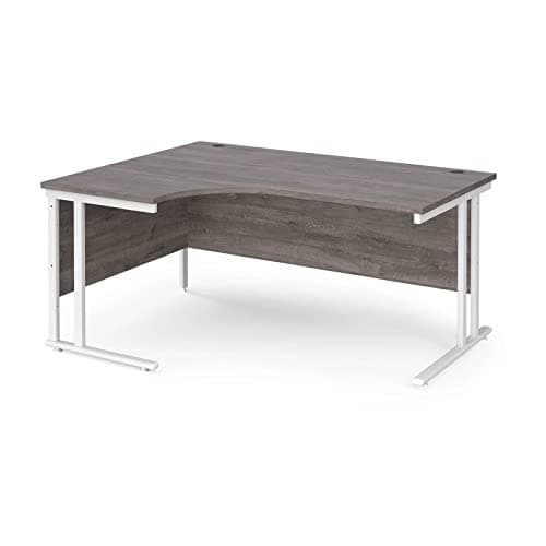 Image of DAMS Maestro 25 Left Hand Ergonomic Desk With White Cantilever Legs, Grey Oak, 160 X 120 Cm