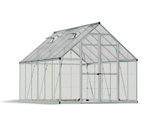 Image of Palram Canopia 8x12ft Balance Silver Greenhouse with Polycarbonate Panels and Twinwall on Roof - Clear
