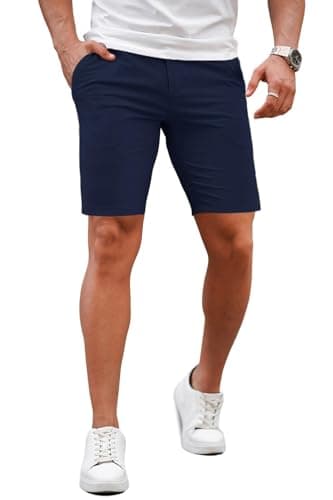 Image of GINGTTO Mens Shorts Slim Fit Chino Stretch Summer Short for Men Dress 9inch Smart Taper Trousers Navy Blue 30