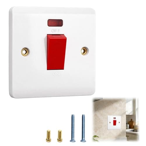 Image of 45A Double Pole Cooker Switch 1Gang with LED Power Indicator, Single Gang Light Switch, Standard UK DP 1-Gang 45 Amp DP, White, Pack of 1