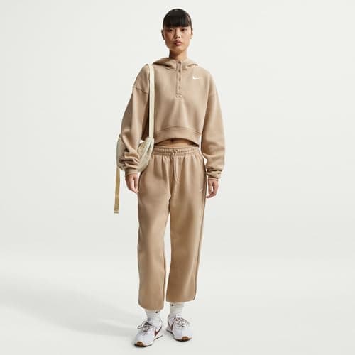 Image of Nike Sportswear Phoenix Fleece Cropped Oversized Henley Hoodie for Women, Linen/Sail, IF0258-286, S