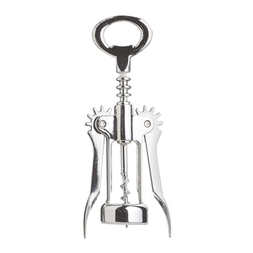 Image of BarCraft Double Handed Chrome Winged Corkscrew, Metal,Black Lever Arm,16 cm