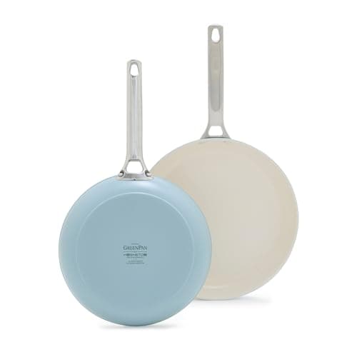 Image of GreenPan Padova Pro 8" and 10" 2 Piece Frying Pan Skillet Set, Hard Anodized Healthy Ceramic Nonstick PFAS-Free Cookware, Induction Suitable, Stainless Steel Handle Dishwasher and Oven Safe, Blue Haze
