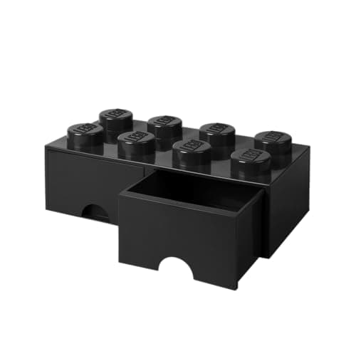 Image of LEGO Brick with 8 Knobs and 2 Drawers BLACK - Storage Box for LEGO, Toys, Desk Drawers, and Office Supplies, Stackable Storage Box, Home Decoration