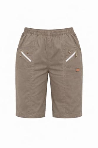 Image of Women's Cherry Berry Shorts - Ladies Plain Stretch Fit | Pull On Elasticated Waist | Summer Short Pants Plus Size | UK 10-24 (UK, Numeric, 18, Regular, Regular, Mocha)