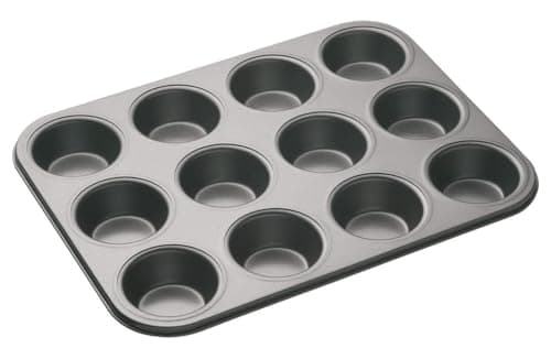 Image of MasterClass KCMCHB7 12 Hole Muffin Tray with PFOA Non Stick, Robust 1mm Carbon Steel, 35 x 27cm Cupcake Tin , Grey