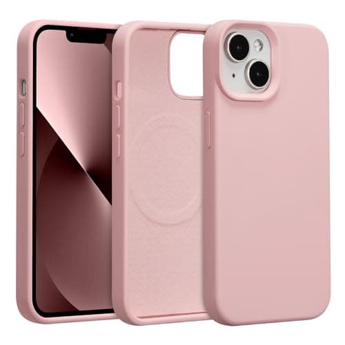 Image of UCASONG Magnetic for iPhone 14 Plus/15 Plus -6.7Inch Liquid Silicone Phone Case, Compatible with MagSafe, Cute Plain Solid Color Slim Case Soft Smooth Matte Shockproof Protective Cover, Rose Pink