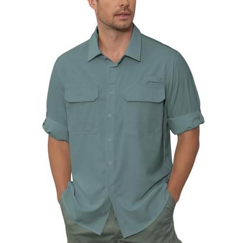 Image of Dybycit Mens Long Sleeve Shirt Sun UV Protection Quick Drying Lightweight Outdoor Shirt Safari Fishing Hiking Travel Camping Shirts Blue