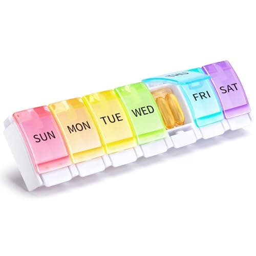 Image of Opret Pill Organiser 7 Day, Weekly Pill Box 1 Times a Day, Push Button Pop Open Design Travel Tablet Organiser with 7 Large Compartments, BPA Free for Vitamins Supplements Medication