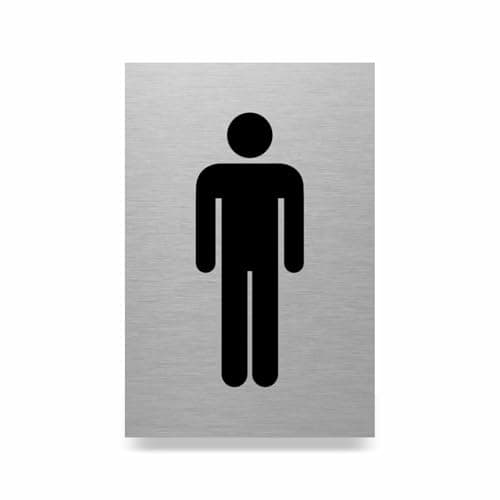 Image of Slimline Aluminium Male Symbol Toilet Sign from ViroDisplay® – Brushed Silver – Durable Printed Surface – Self-Adhesive Fixing