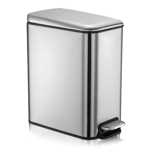 Image of KOOSREEL Bathroom Bin, 5L Stainless Steel Kitchen Bedroom Waste Bin with Bucket, Pedal and Removable Lid,Soft-seal Waste Bin for Home and Office, Silver