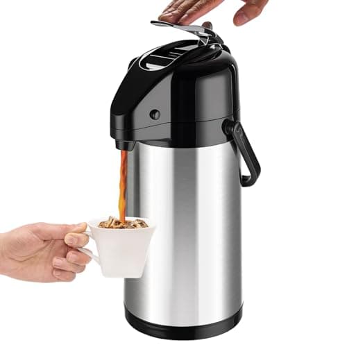 Image of ParaCity Upgraded Airpot Coffee Carafe with Double Pump, 2.5L Stainless Steel Drink Dispenser for Hot & Cold Beverages with Lazy Susan Base, Insulated Dispenser for Hot Cocoa & Parties