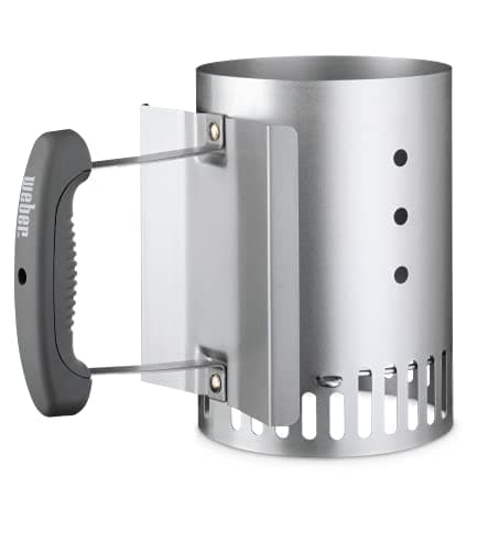 Image of Weber Rapidfire Compact Chimney Starter for Charcoal Barbecues/BBQ Accessory, Lights Charcoal Briquettes Quickly Without Lighter Fluid, Aluminised Steel, 20.5 cm x 14.5 cm x 26.5 cm